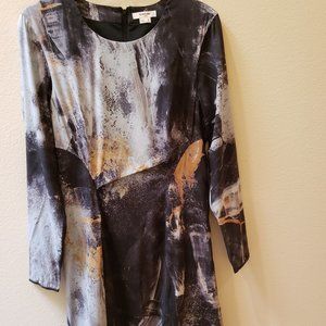 HELMUT LANG Size 8 Silk Stretch Abstract Grey Modernistic print Mini Dress